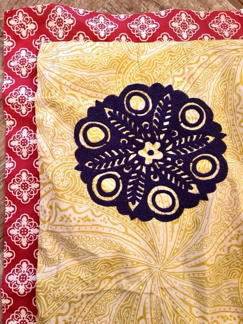 Boho EURO 2 Sham Set Cotton Floral Patchwork Embroidery Style & Co Blue Yellow